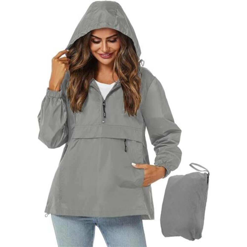 Womens Rain Jacket with Hood, Pullover, Packable, Lightweight, Windbreaker